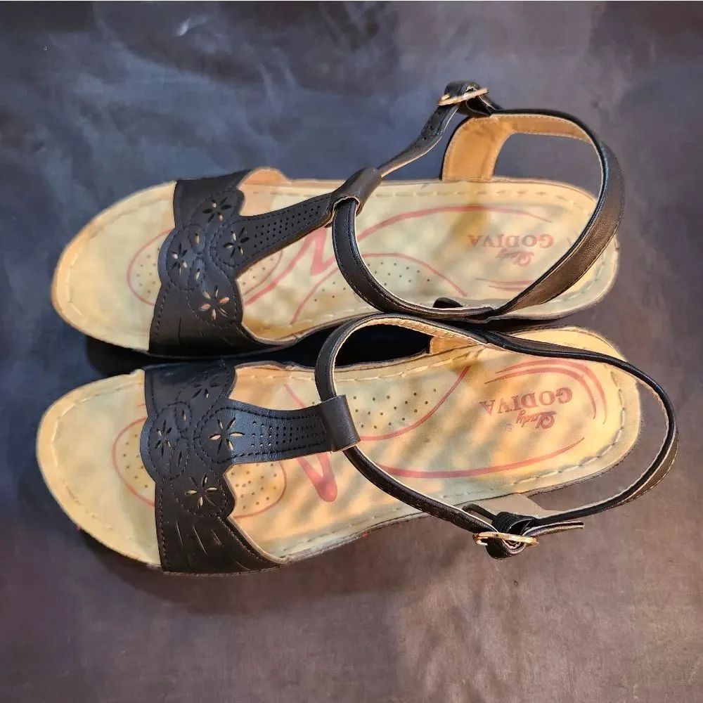 LADY GODIVA ESPADRILLE WEDGE ADJUSTABLE ANKLE STRAP SANDAL - Picture 4 of 14
